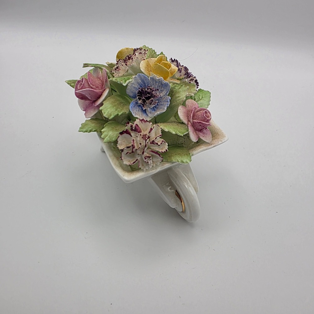 Royal Adderley Floral Bone China Wheelbarrow Figurine‎ Made in England Vintage